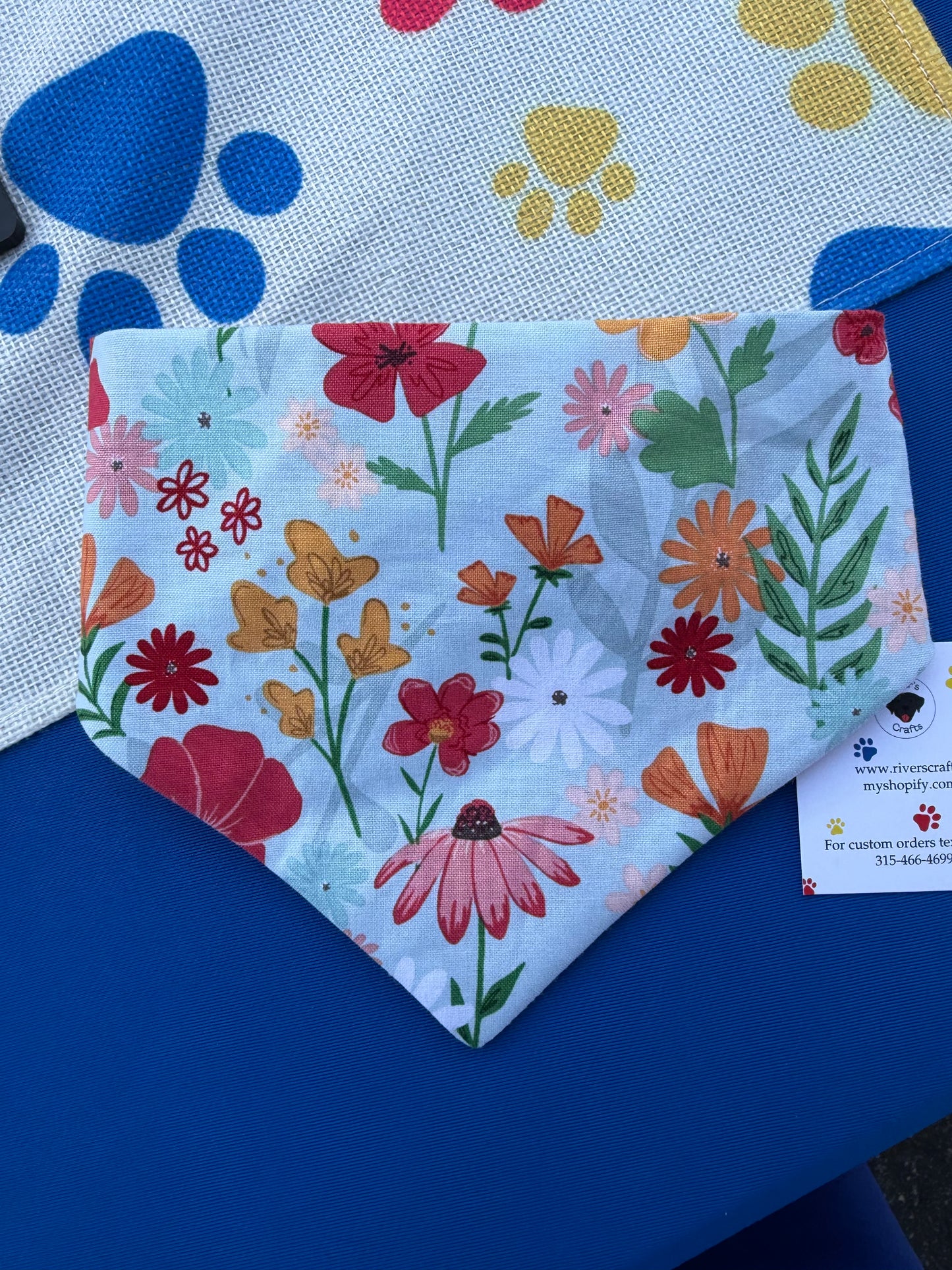 Light blue floral scrunchie dog bandana