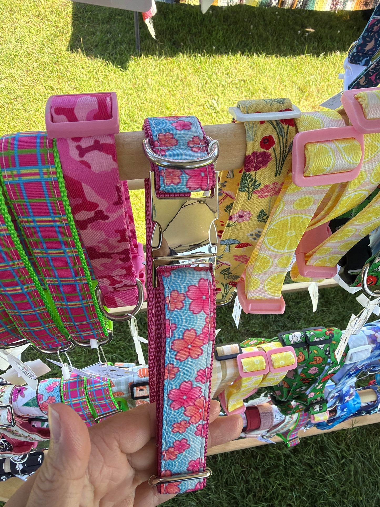 Pink & blue floral dog collar