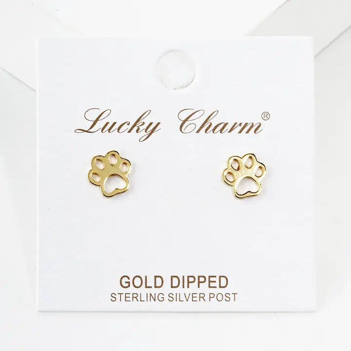 18k Gold Dipped Dainty Paw Print Earrings