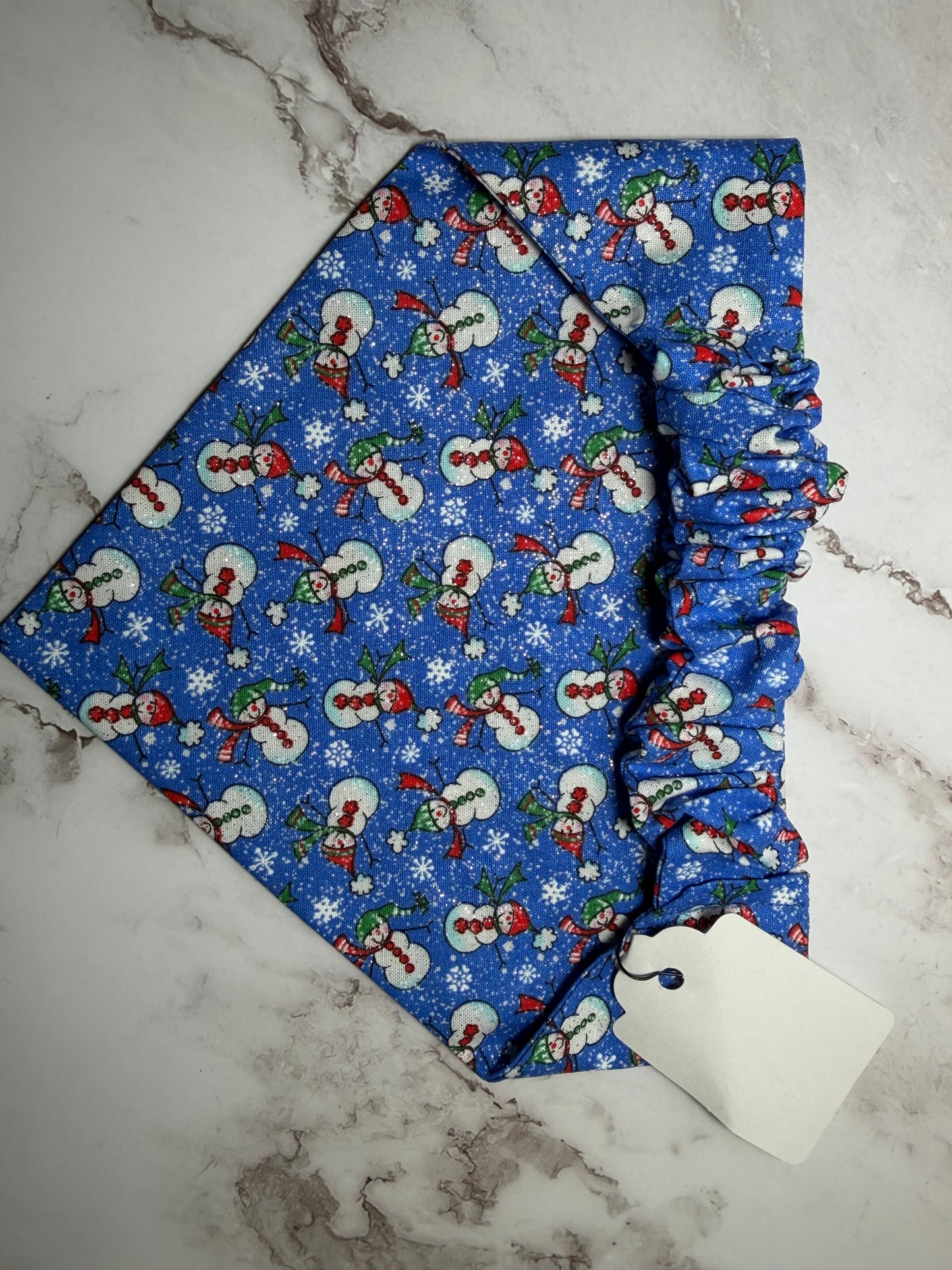 Blue Snowman scrunchie dog bandana