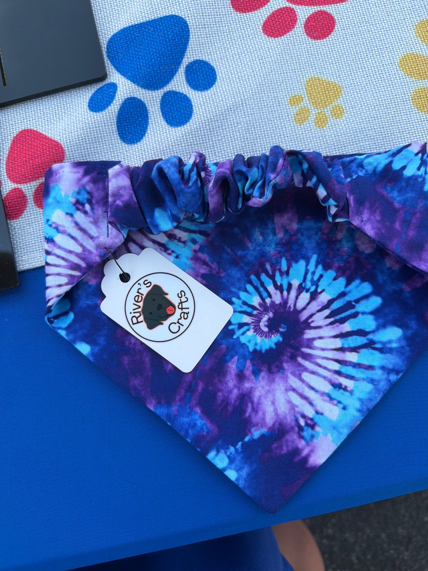Purple & blue tie dye scrunchie dog bandana