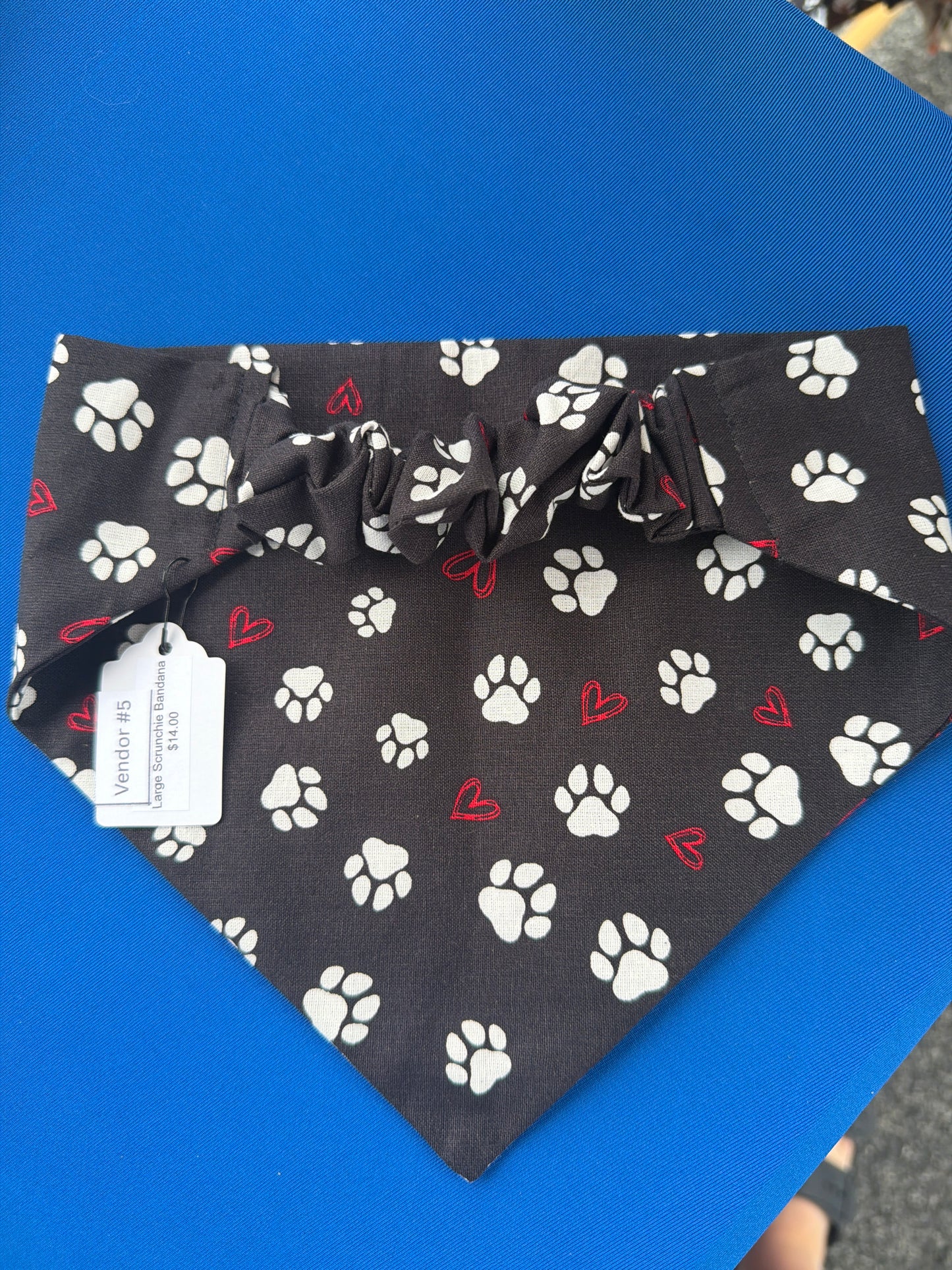Black Paw print & Red Hearts Scrunchie Dog Bandana