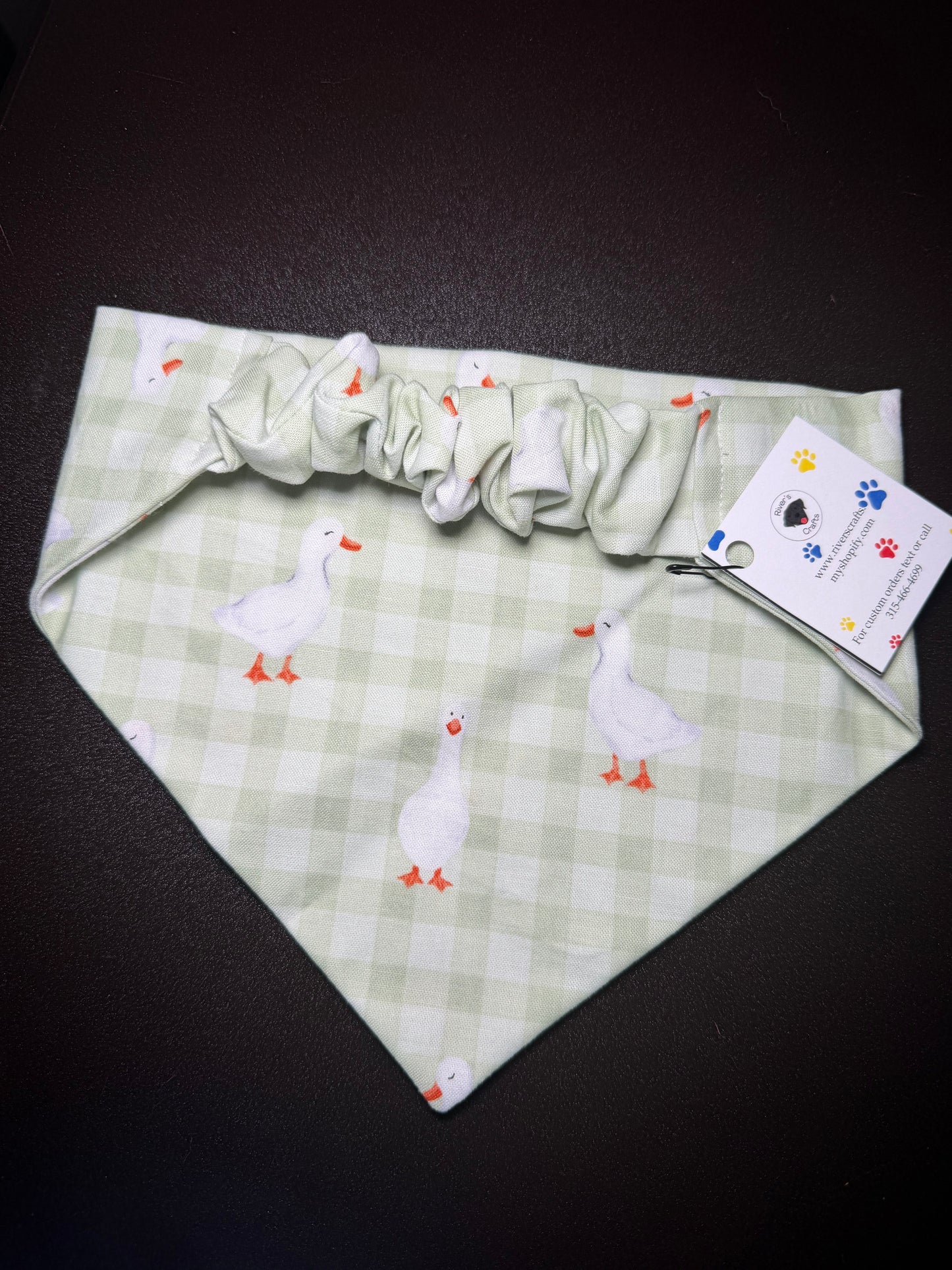 Green Plaid Duck Scrunchie Dog Bandana