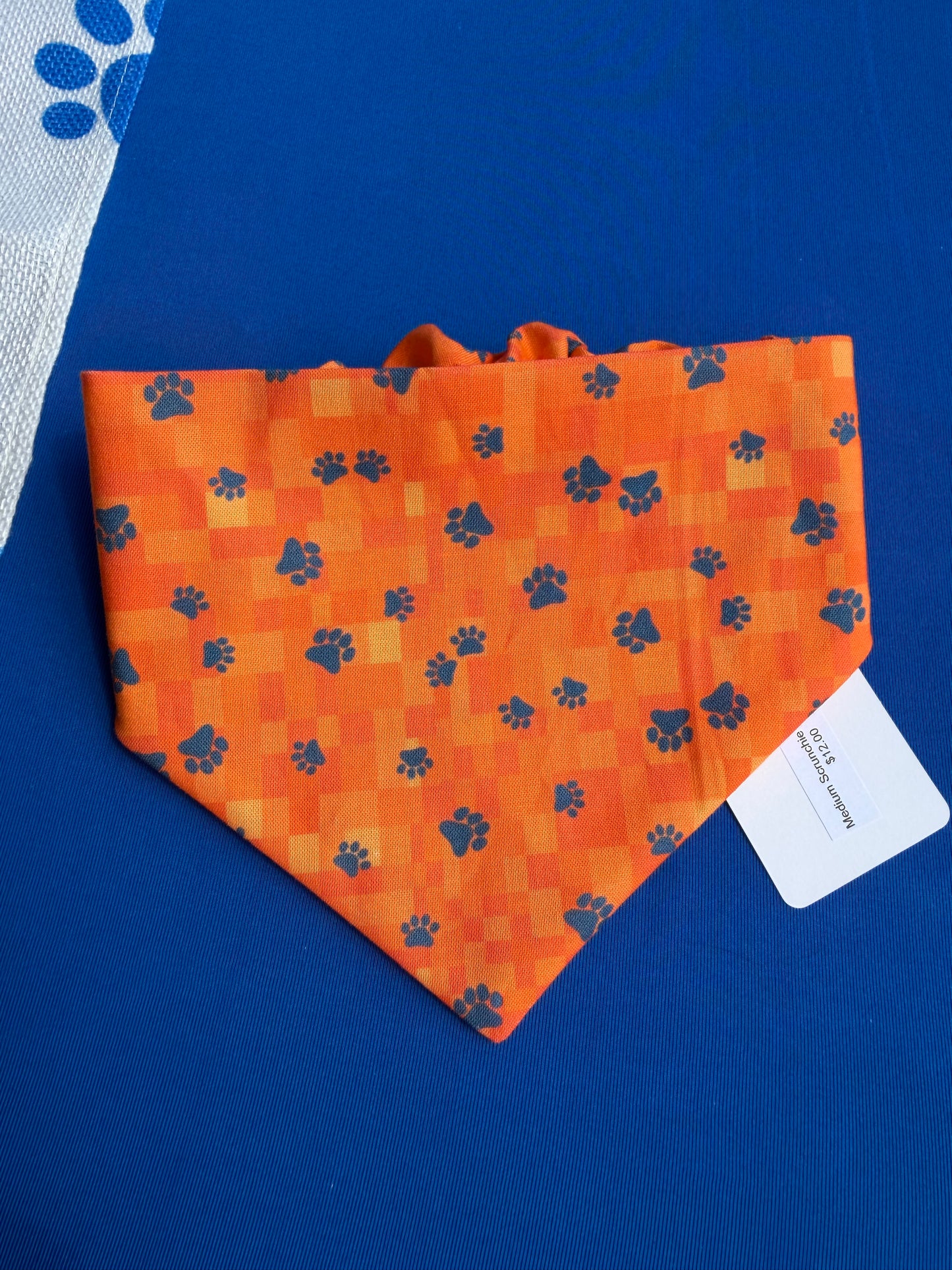 Orange Paw Print Scrunchie Dog Bandana