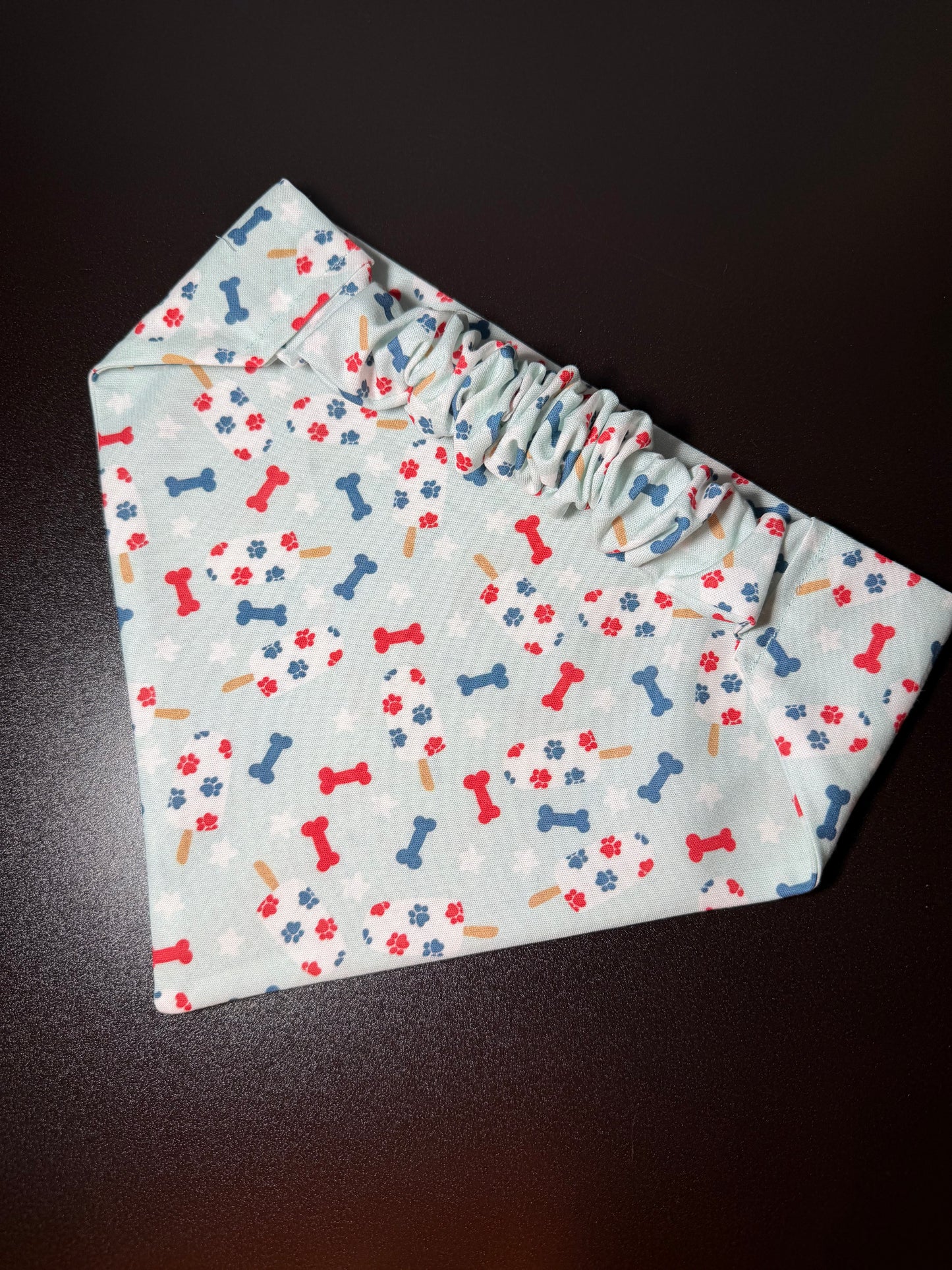 Red, white, & blue paw print popsicle scrunchie dog bandana