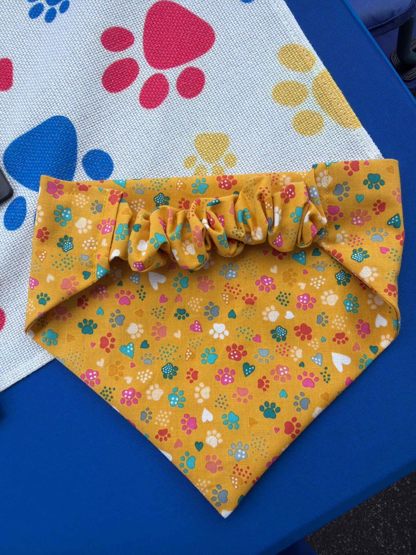 Yellow Paw Print Scrunchie Dog Bandana