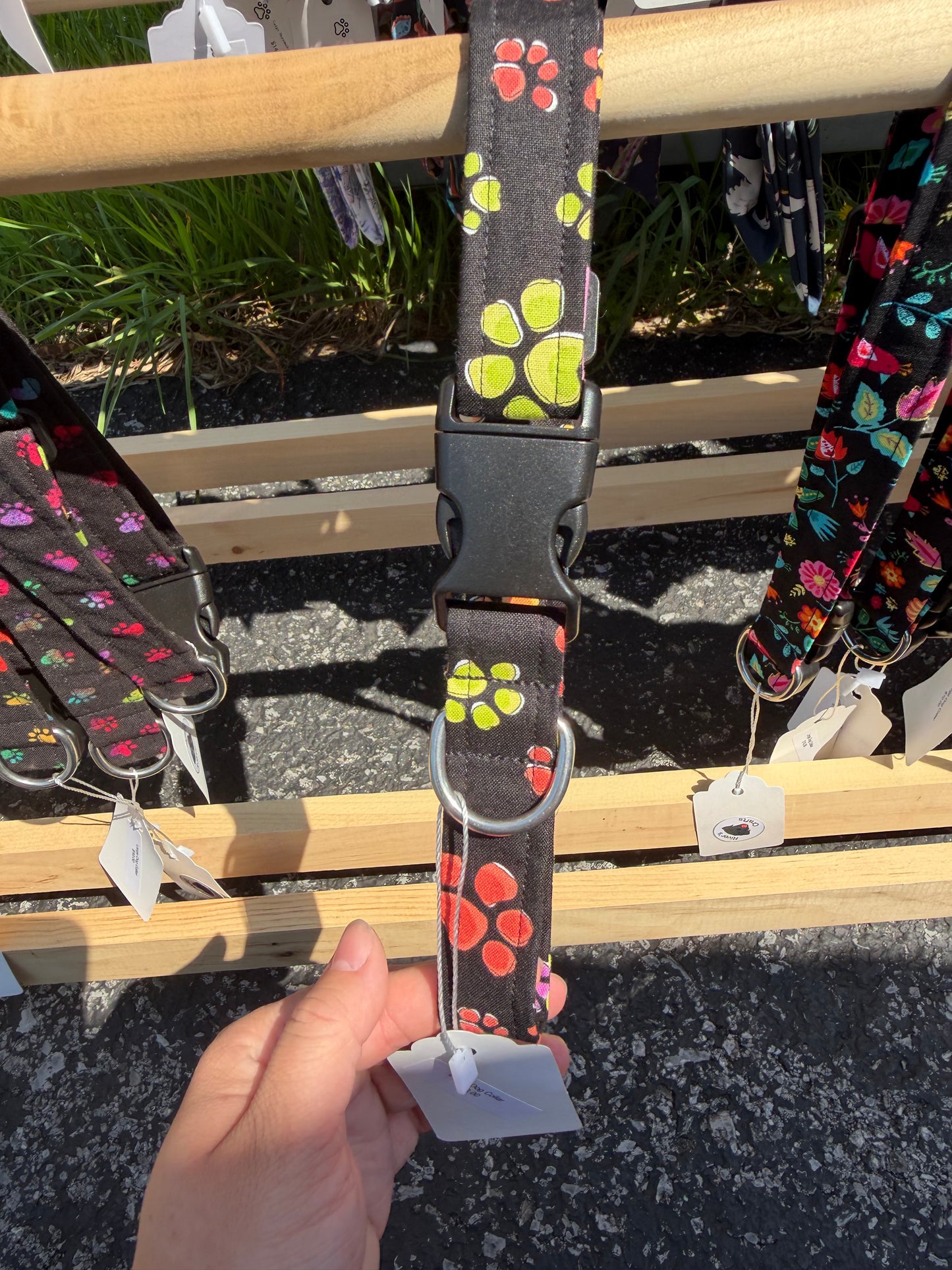 Rainbow & Black Paw print Dog Collar