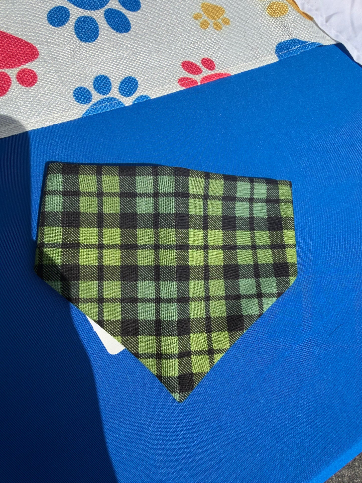 Dark Green Plaid Scrunchie Dog Bandana