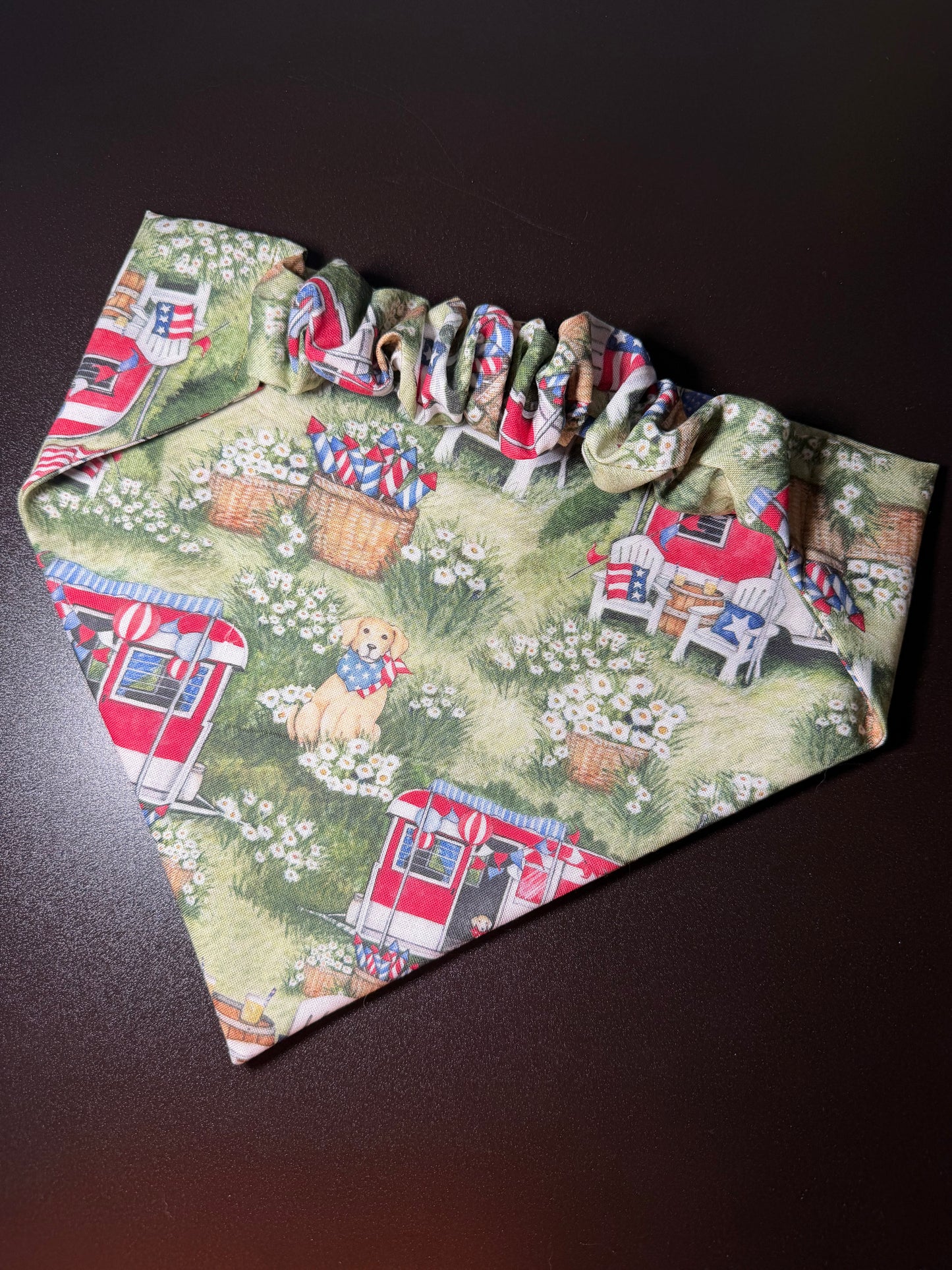 Red, white, & blue Camper Scrunchie Dog Bandana