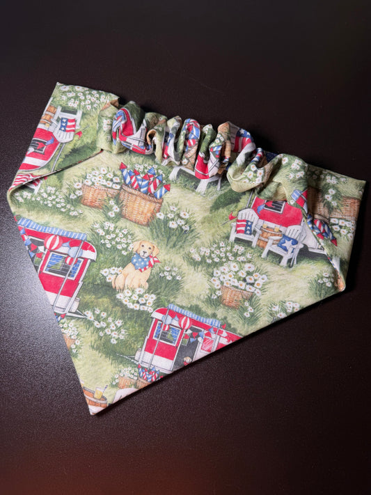 Red, white, & blue Camper Scrunchie Dog Bandana