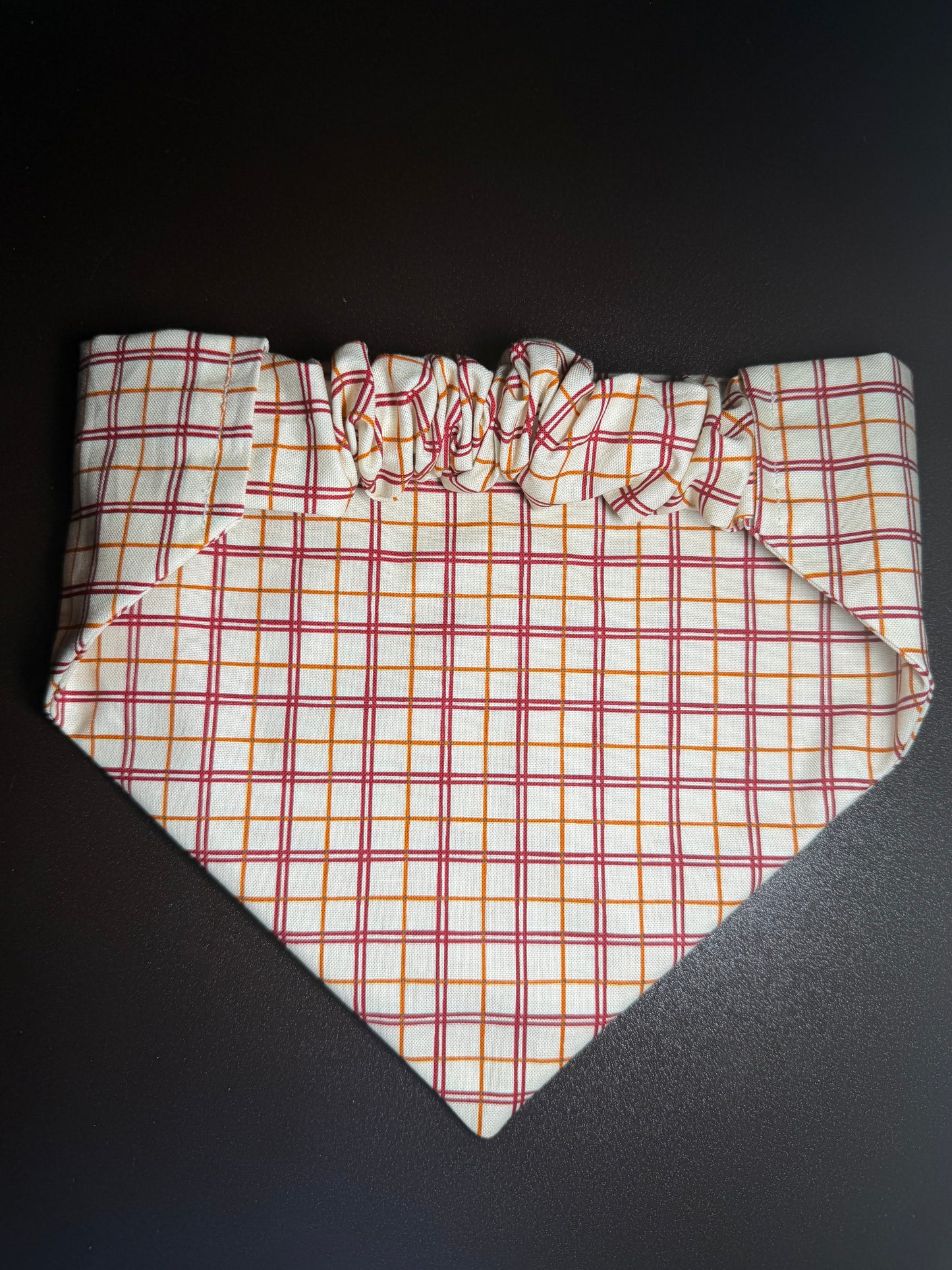 Red & orange plaid scrunchie dog bandana