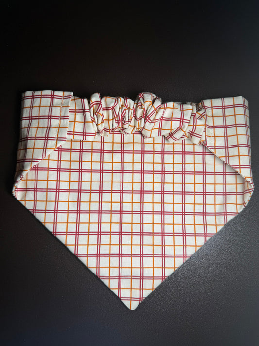 Red & orange plaid scrunchie dog bandana