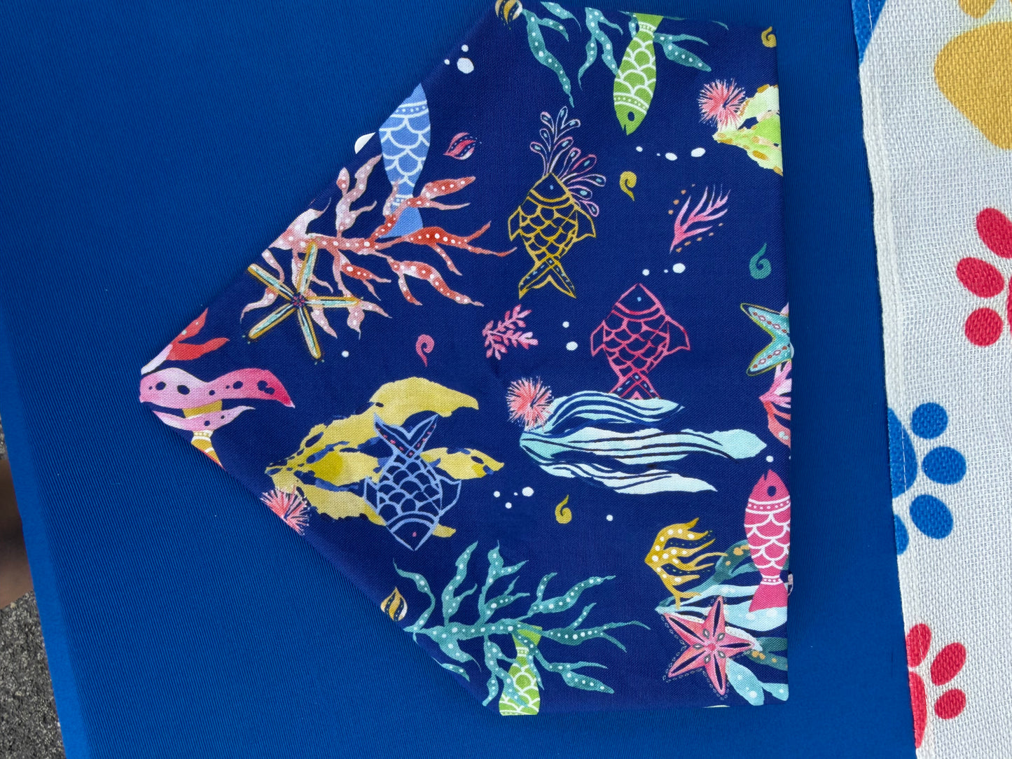 Navy Sea life Scrunchie Dog Bandana