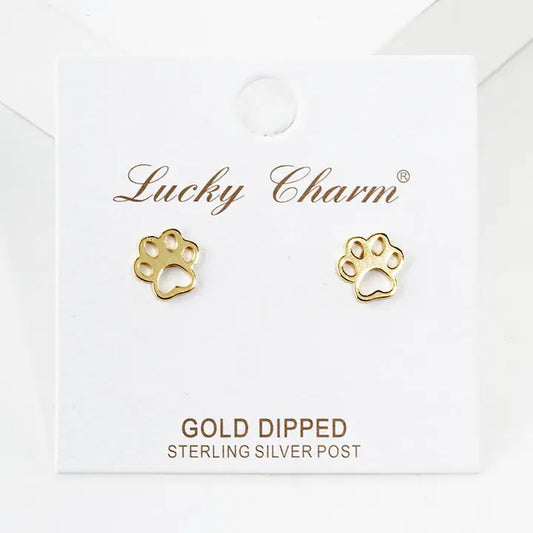 18k Gold Dipped Dainty Paw Print Earrings