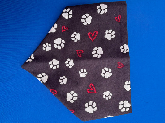 Black Paws & Hearts Scrunchie Dog Bandana