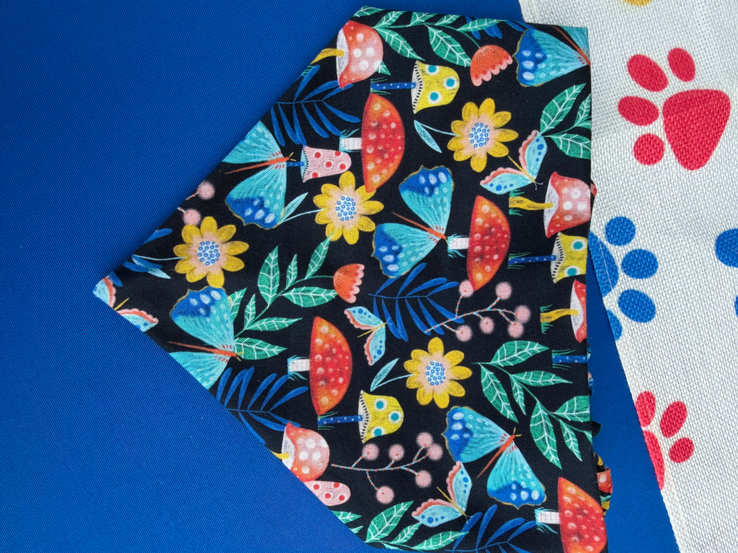 Navy Mushroom Scrunchie Dog Bandana