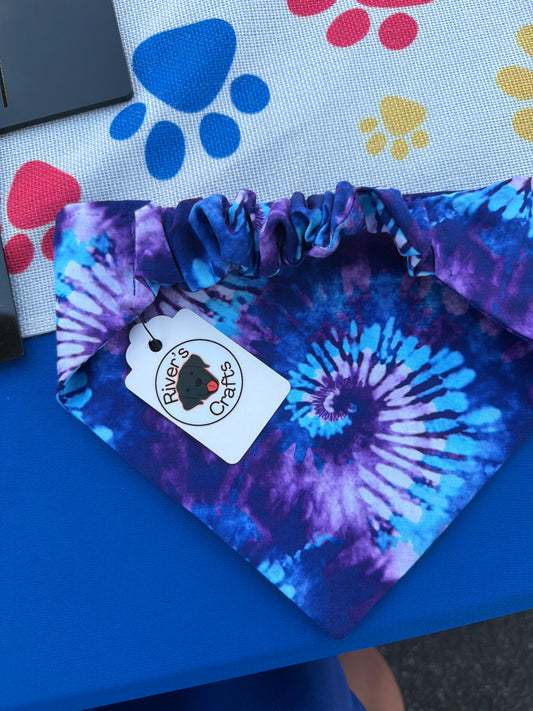 Purple & blue tie dye scrunchie dog bandana