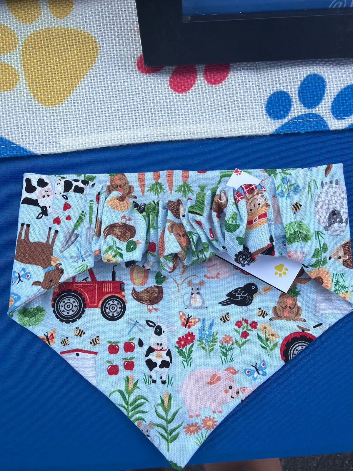 Blue Farmlife Scrunchie Dog Bandana