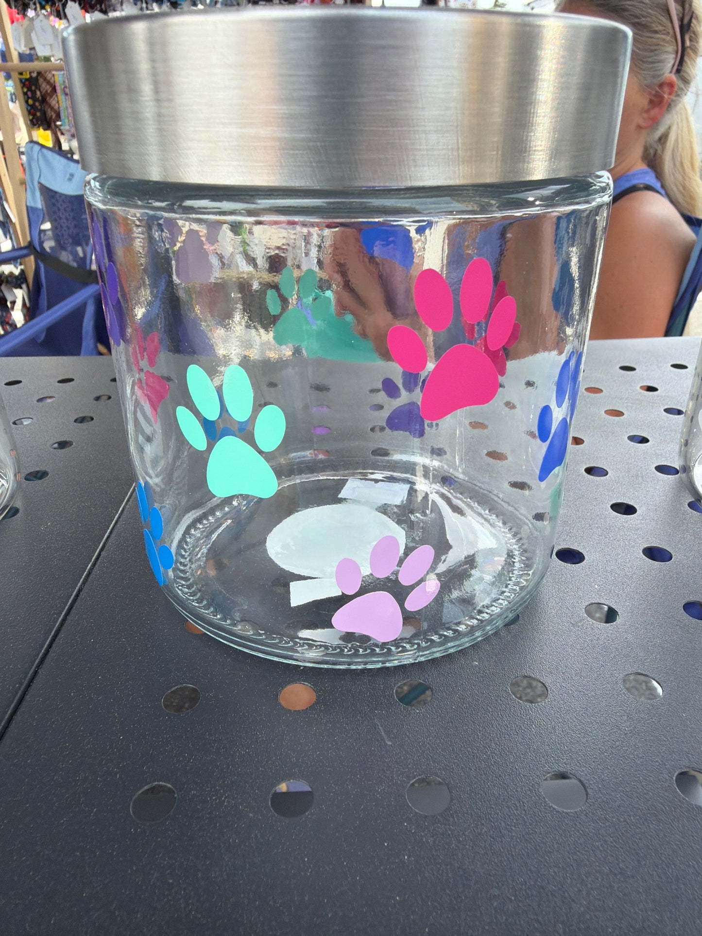 small rainbow paw print glass treat jar