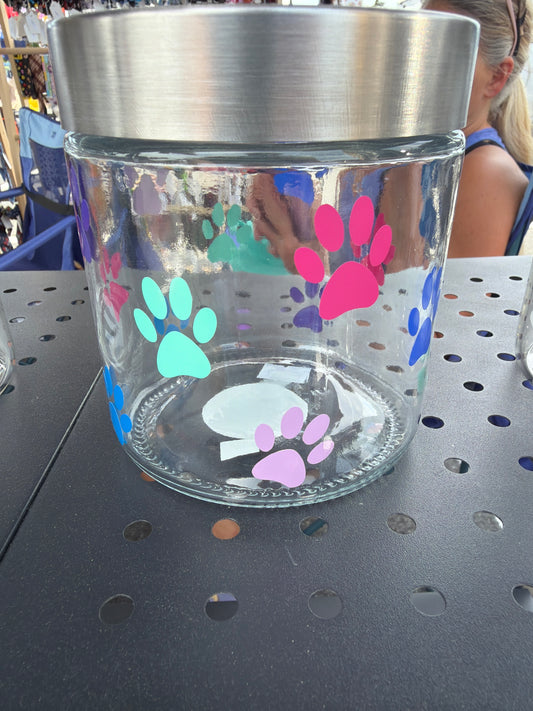small rainbow paw print glass treat jar
