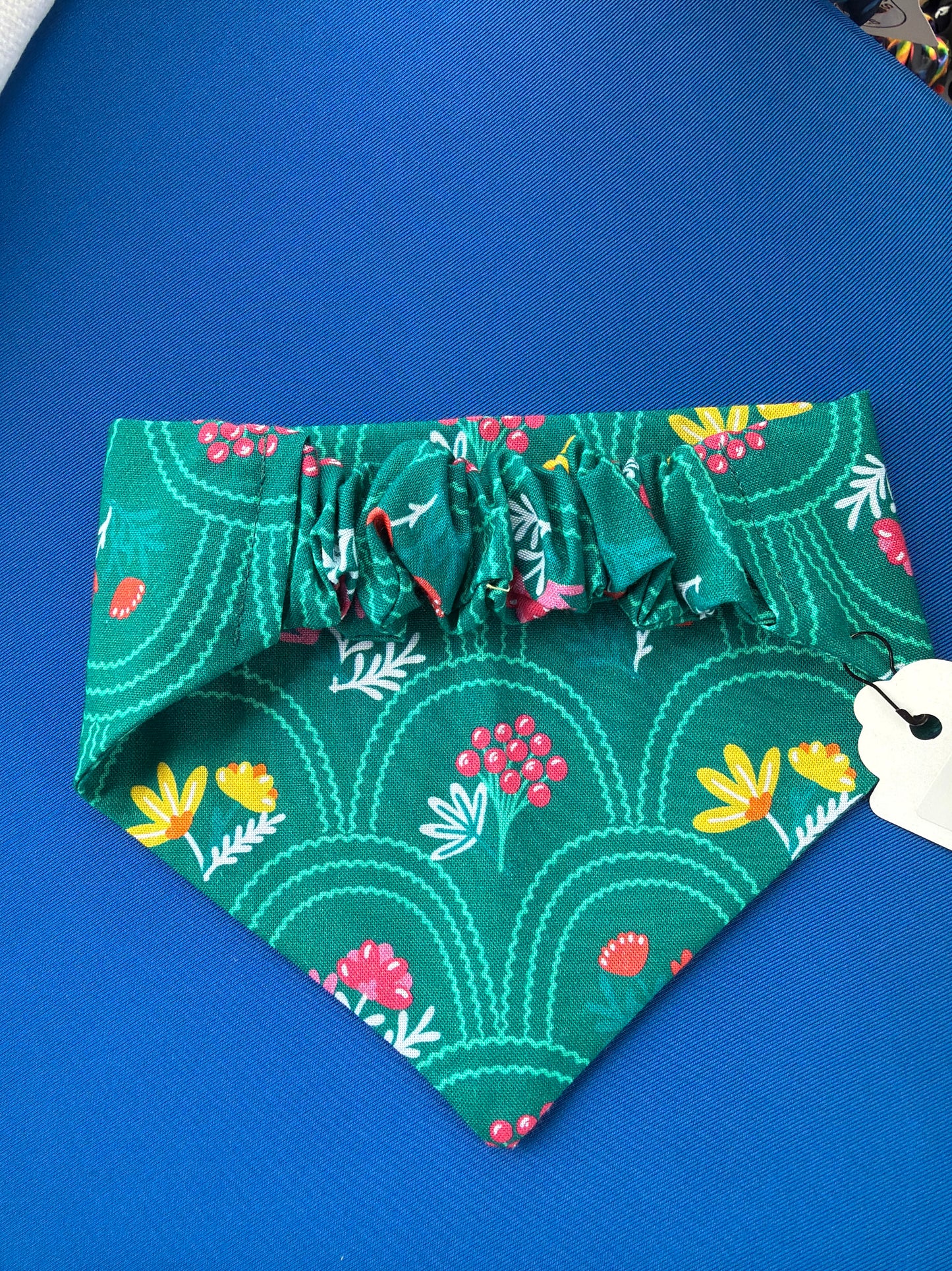 Teal Vintage Floral Scrunchie dog Bandana