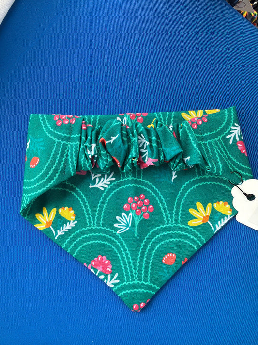 Teal Vintage Floral Scrunchie dog Bandana