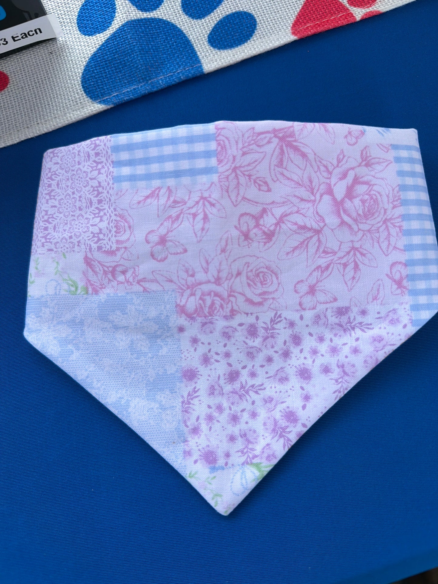 Pink & Blue Blocked floral scrunchie dog bandana