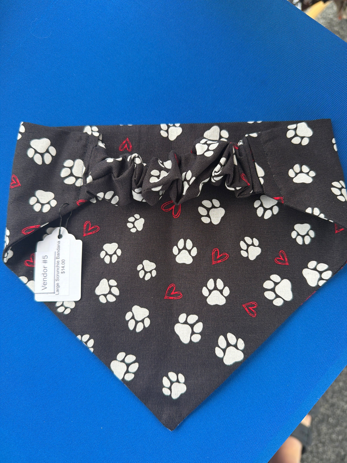 Black Paw print & Red Hearts Scrunchie Dog Bandana