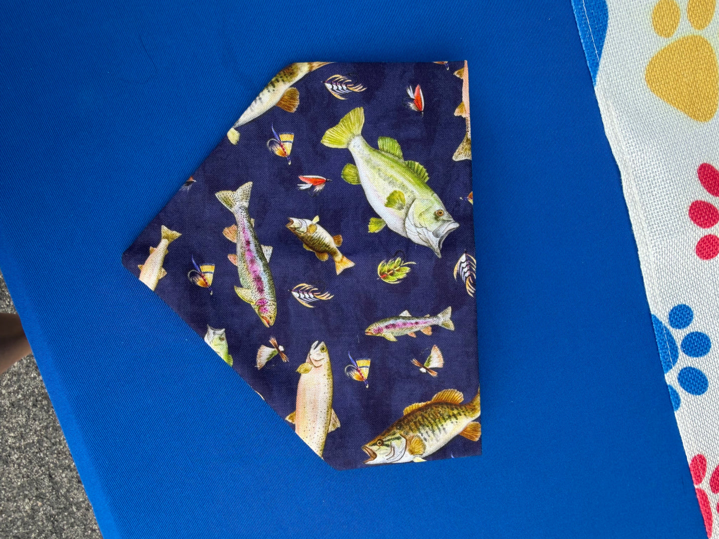 Navy Fish Scrunchie Dog Bandana