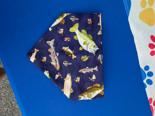 Navy Fish Scrunchie Dog Bandana