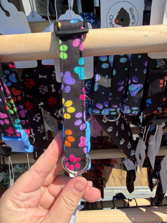 Black & neon rainbow Paw Prints