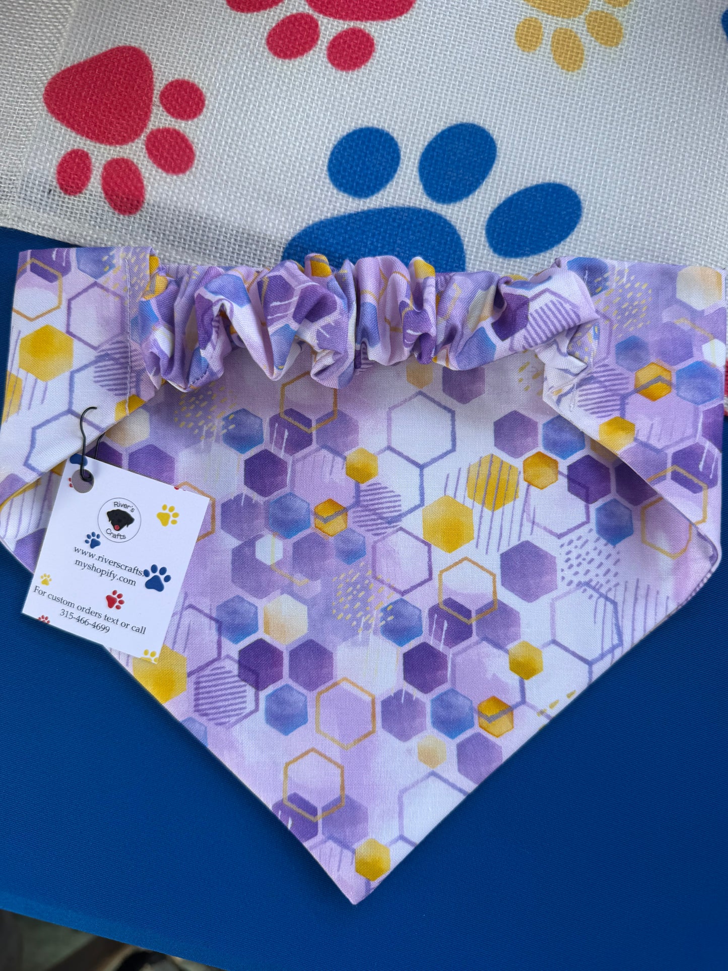 Purple Honeycomb scrunchie dog bandana