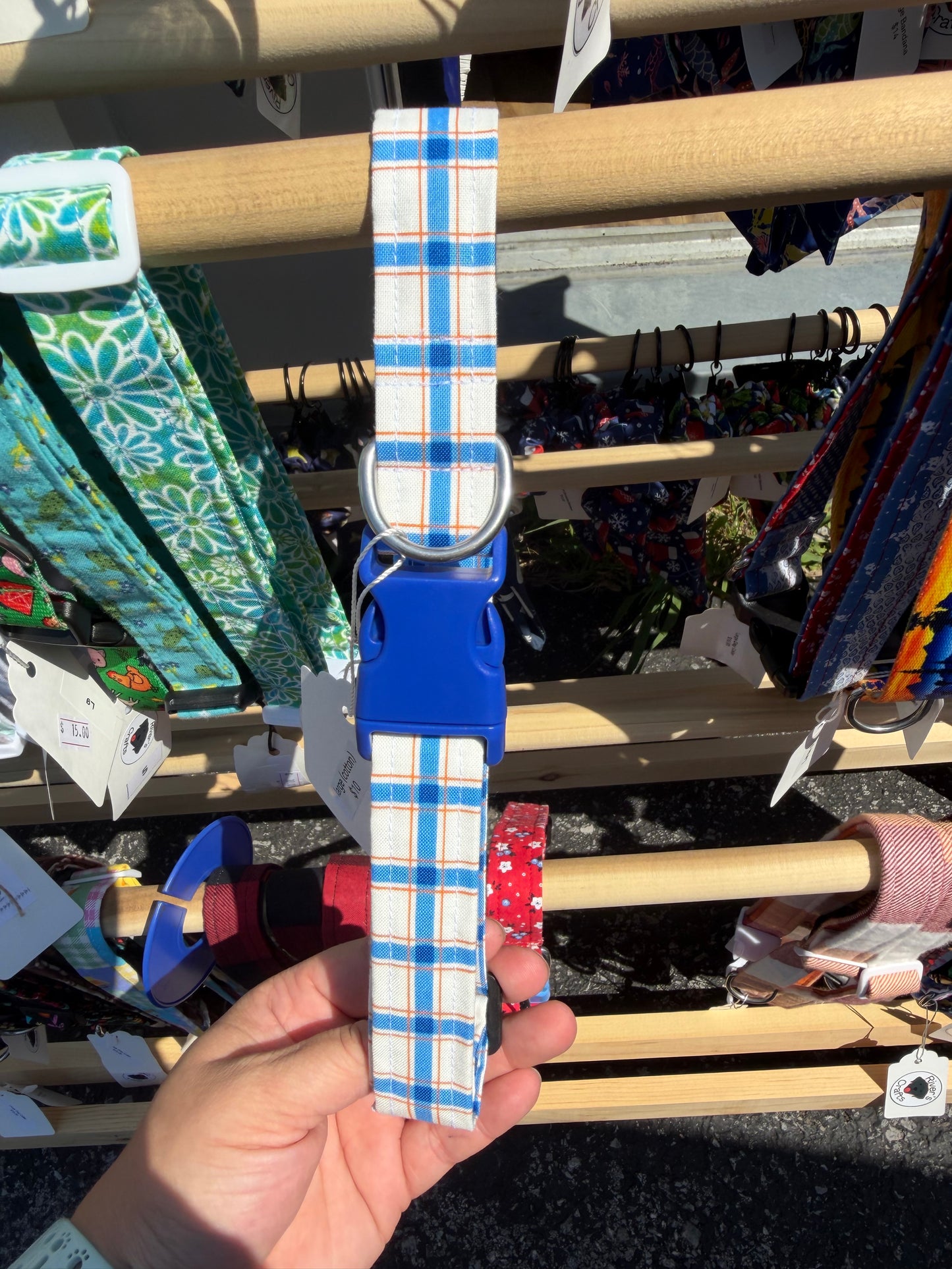 Blue & Orange Plaid Dog Collar