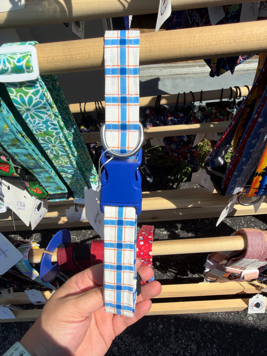 Blue & Orange Plaid Dog Collar