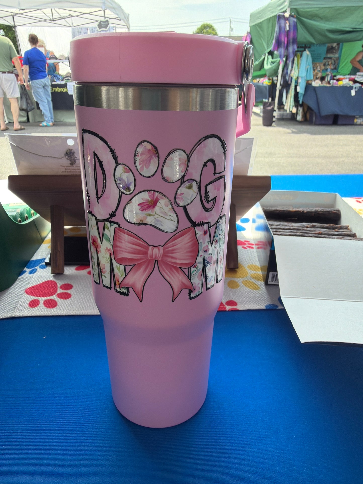 Pink bow dog mama water bottle