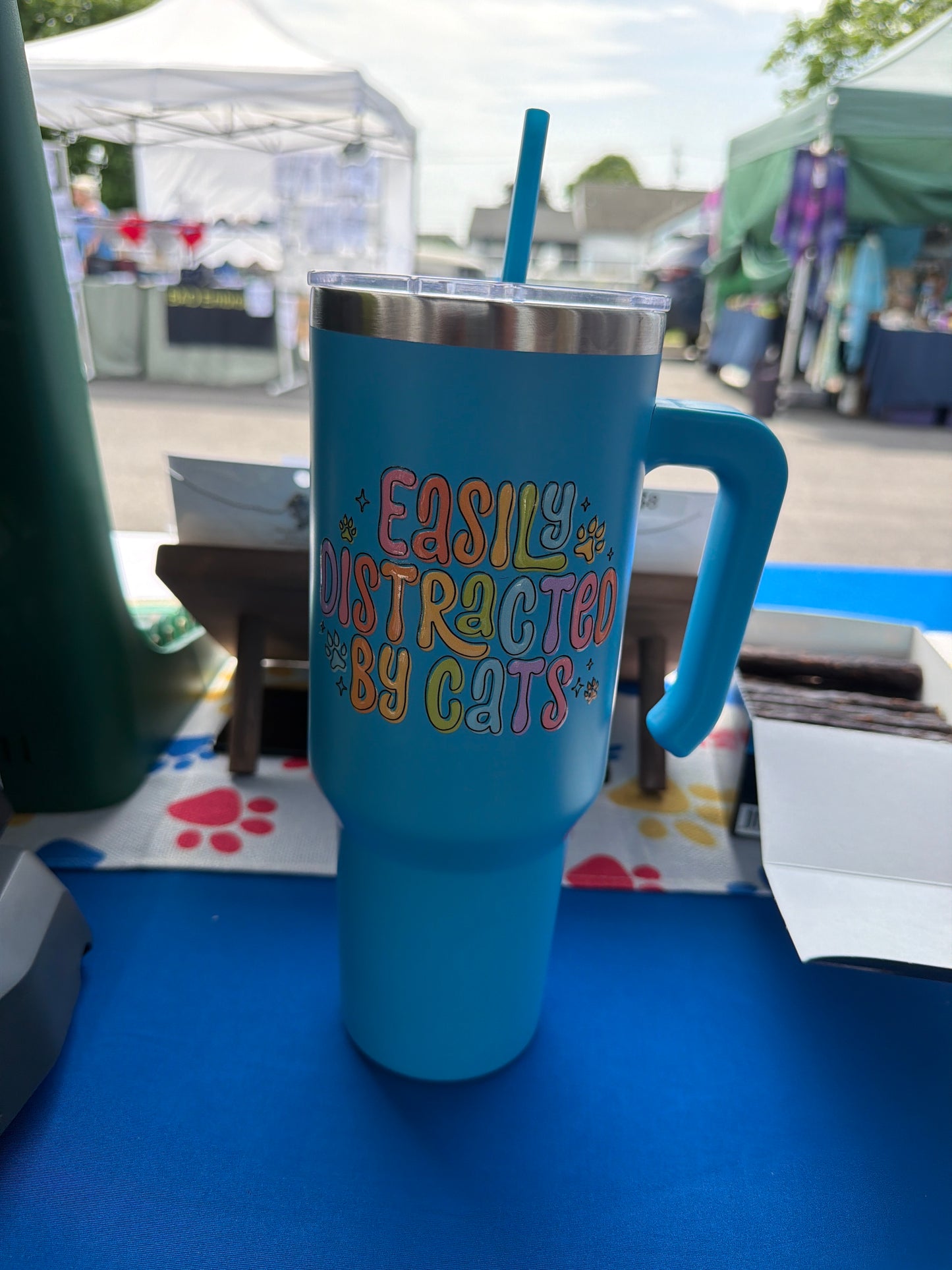 easily distracted by cats blue water bottle