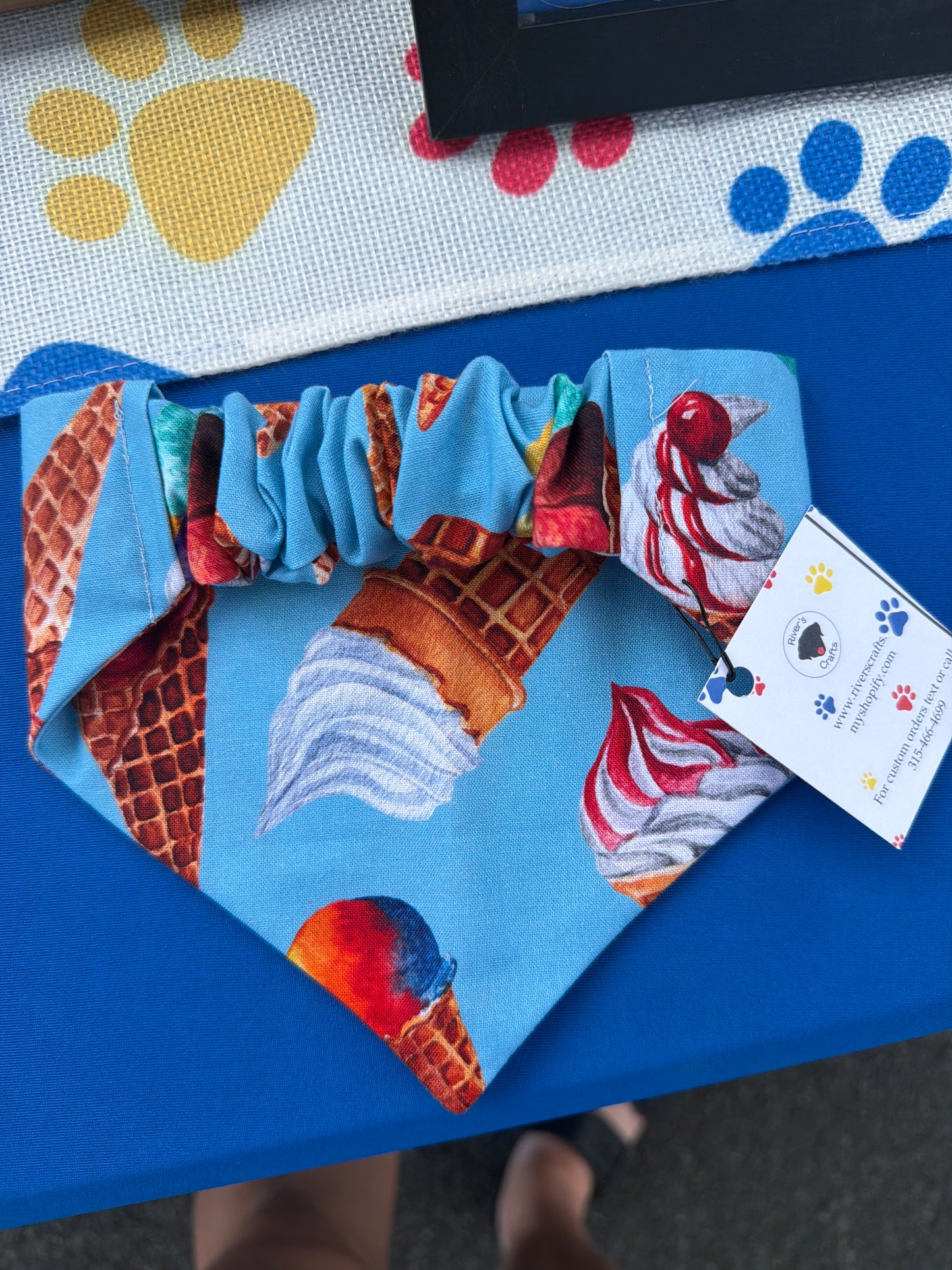 Blue Ice cream Scrunchie Dog Bandana