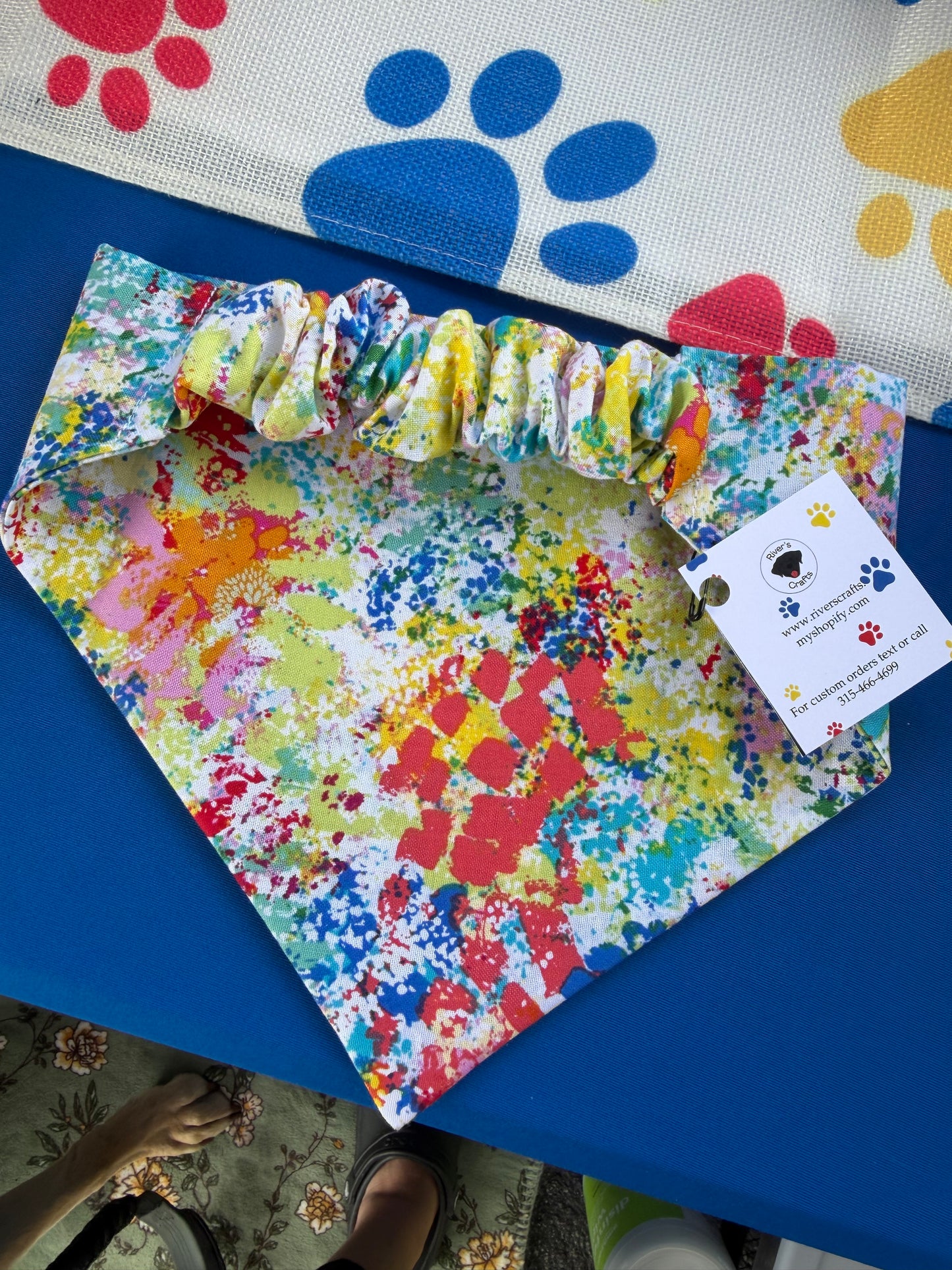 Rainbow paint splatter scrunchie dog bandana