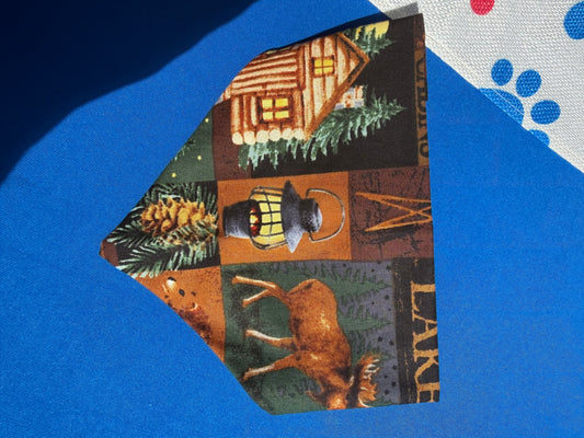Brown Cabin Print Scrunchie Dog Bandana