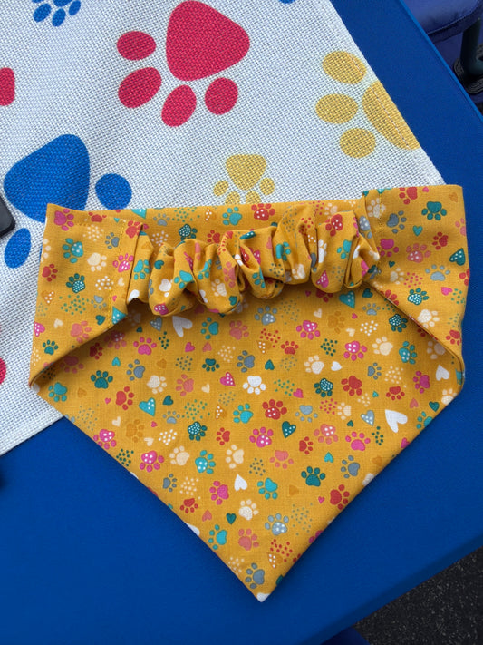 Yellow Paw Print Scrunchie Dog Bandana