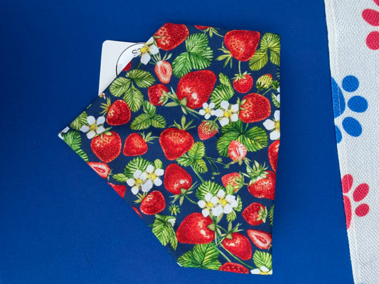 Navy Strawberry Scrunchie Dog Bandana