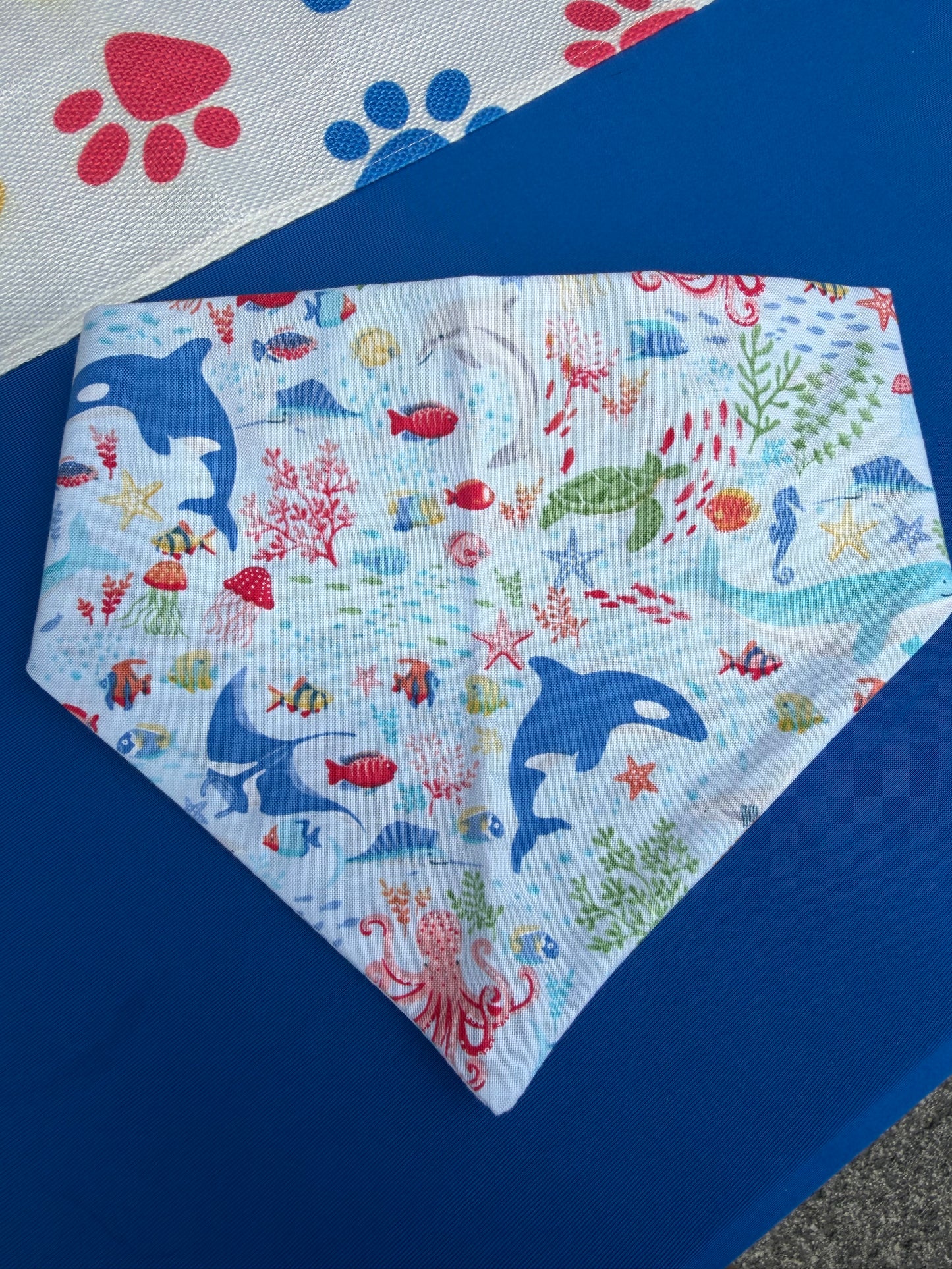 Light Blue Sea life Scrunchie Dog Bandana