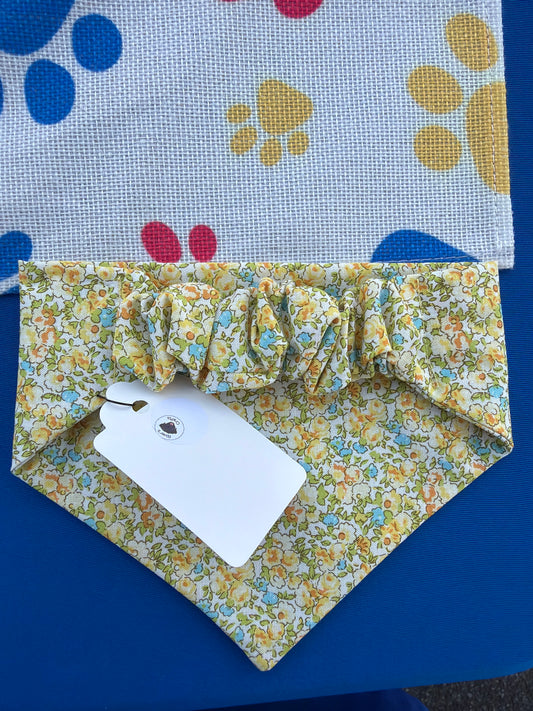 Yellow floral scrunchie dog bandana
