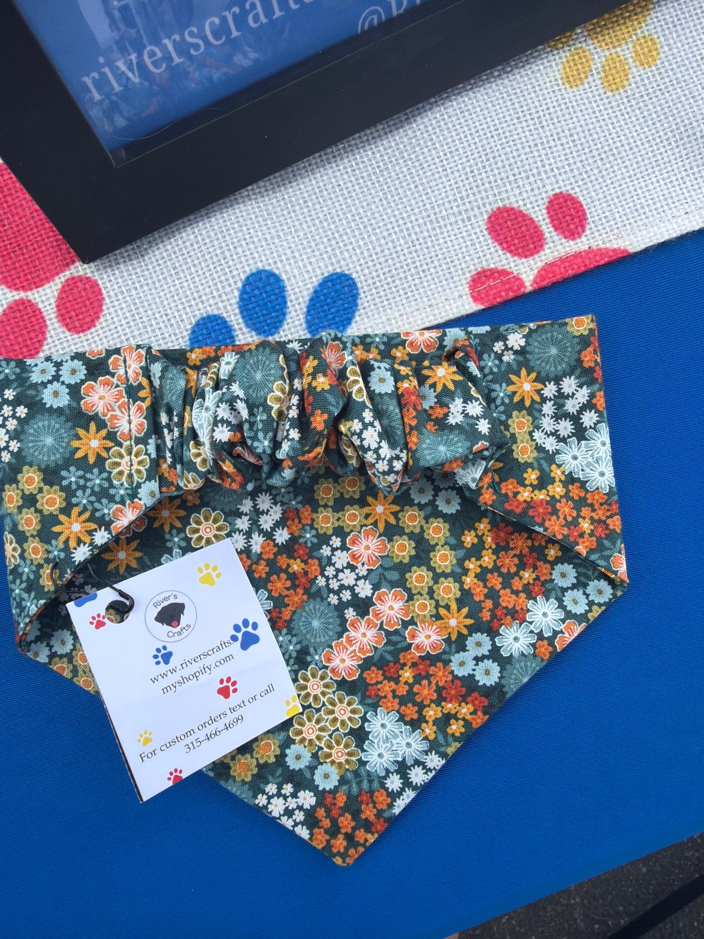 Teal Floral Scrunchie Dog Bandana