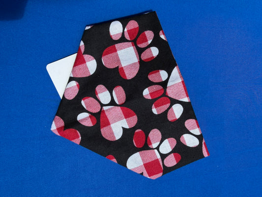 Red Plaid Paw Print Scrunchie Dog Bandana