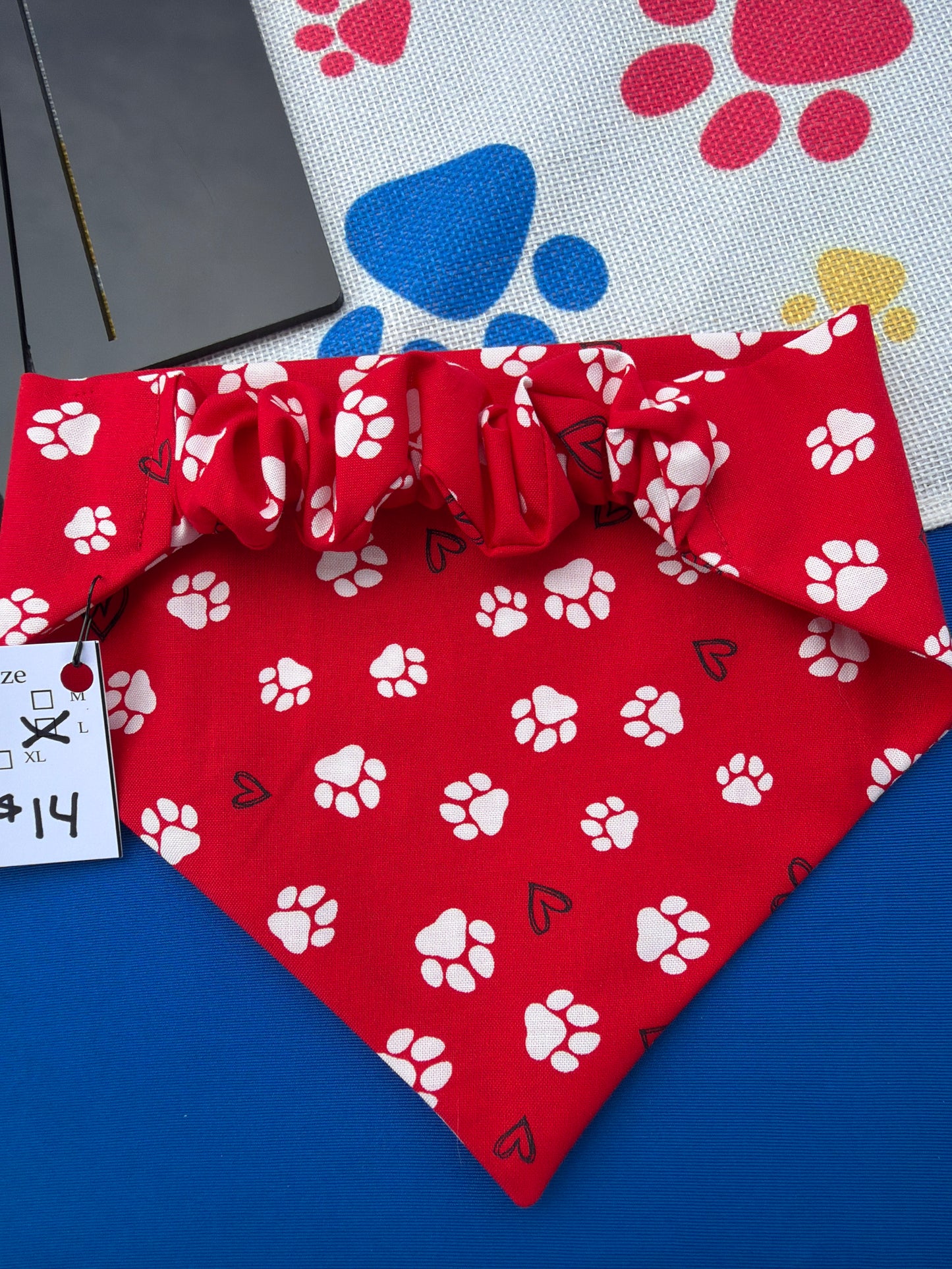 Red Paw print scrunchie dog bandana
