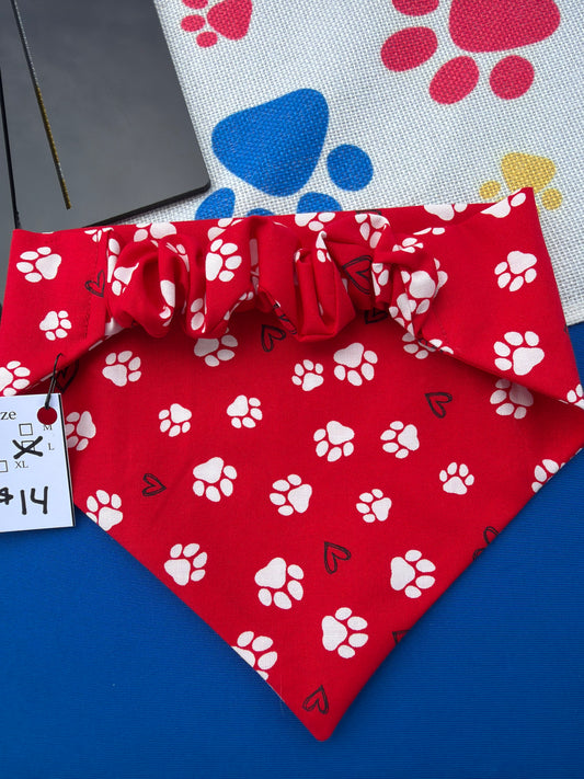 Red Paw print scrunchie dog bandana