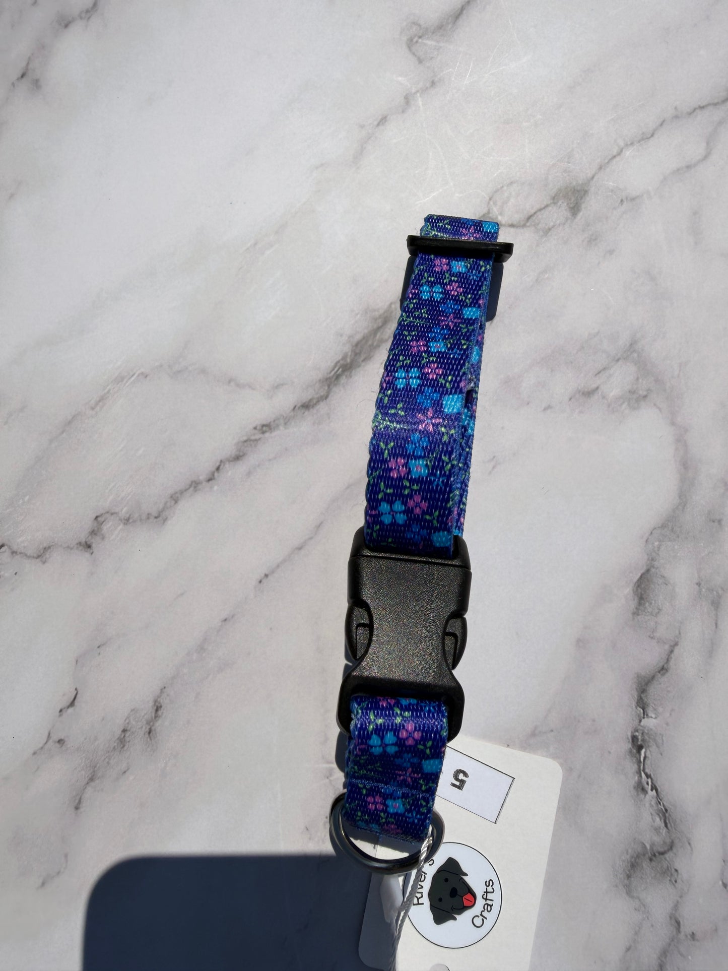 Navy & Purple Floral Nylon webbing dog collar