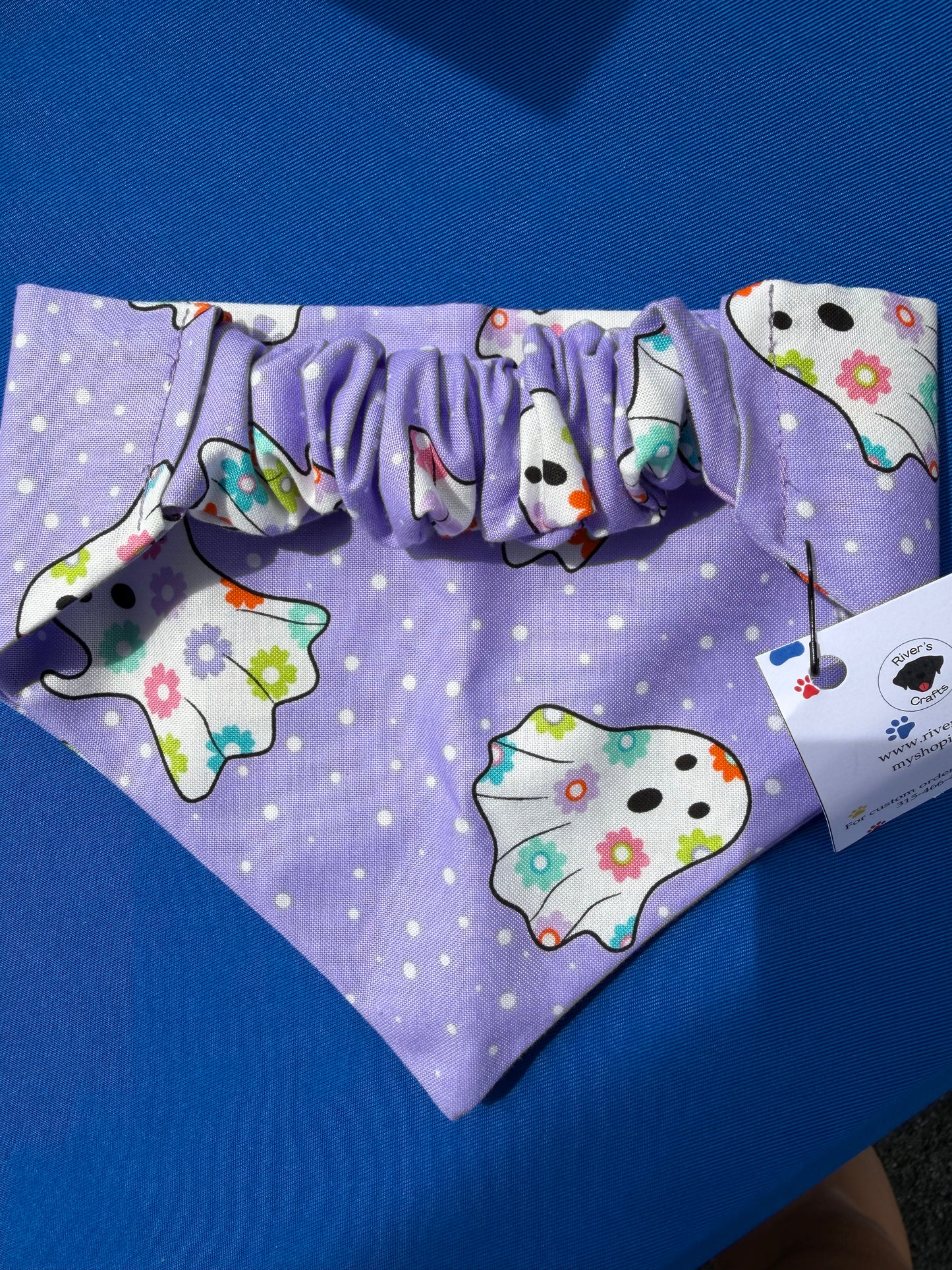 Purple Ghost Scrunchie Dog Bandana