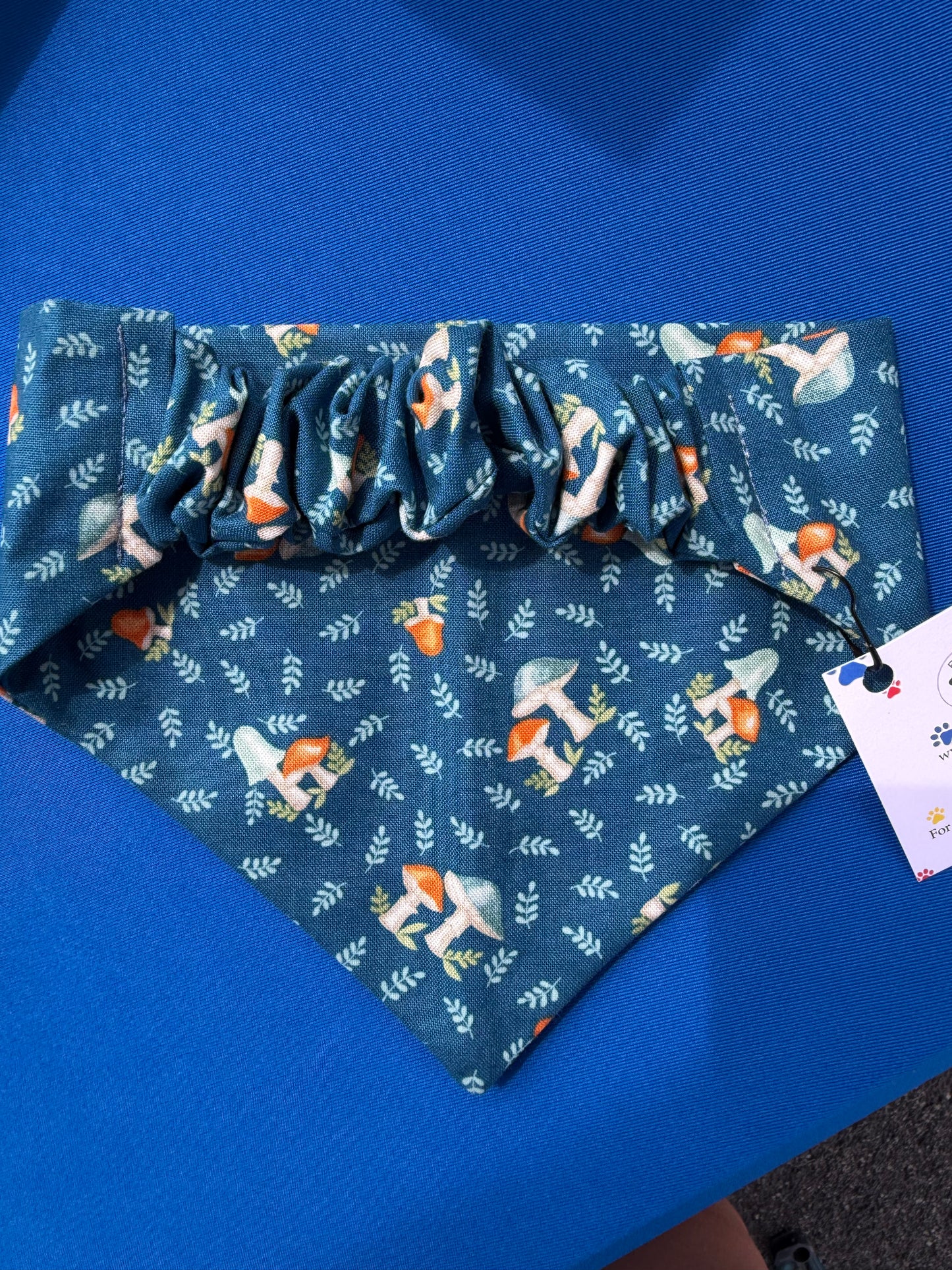 Teal Mushroom Scrunchie Dog Bandana